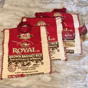 3 Royal brown basmati rice zippered burlap bags